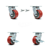 Service Caster 4 Inch Red Poly on Steel Caster Set with Roller Bearings 2 Swivel Lock 2 Brake SCC-30CS420-PUR-RS-BSL-2-TLB-2